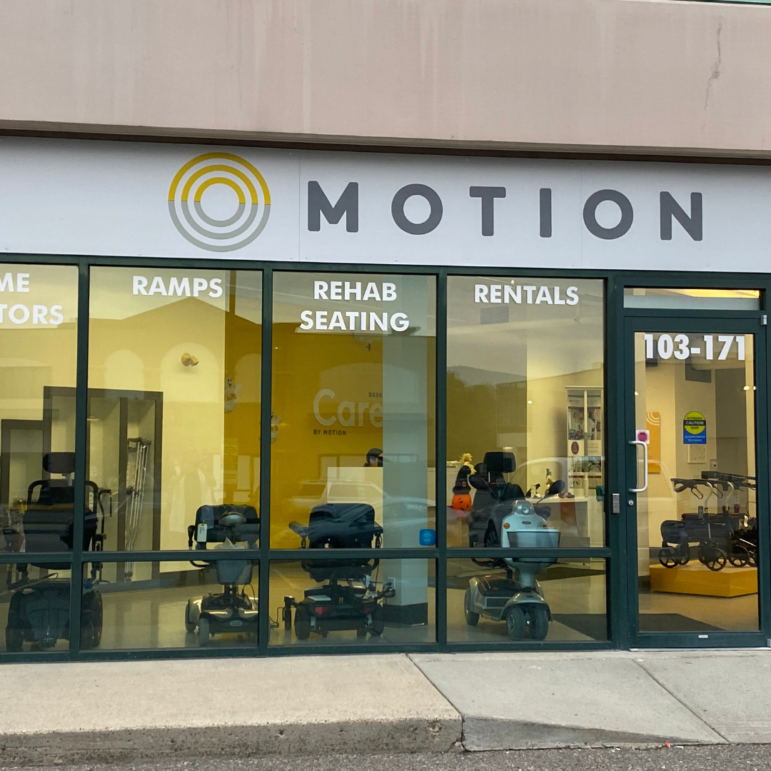 Exterior view of line-up of mobility equipment in front window