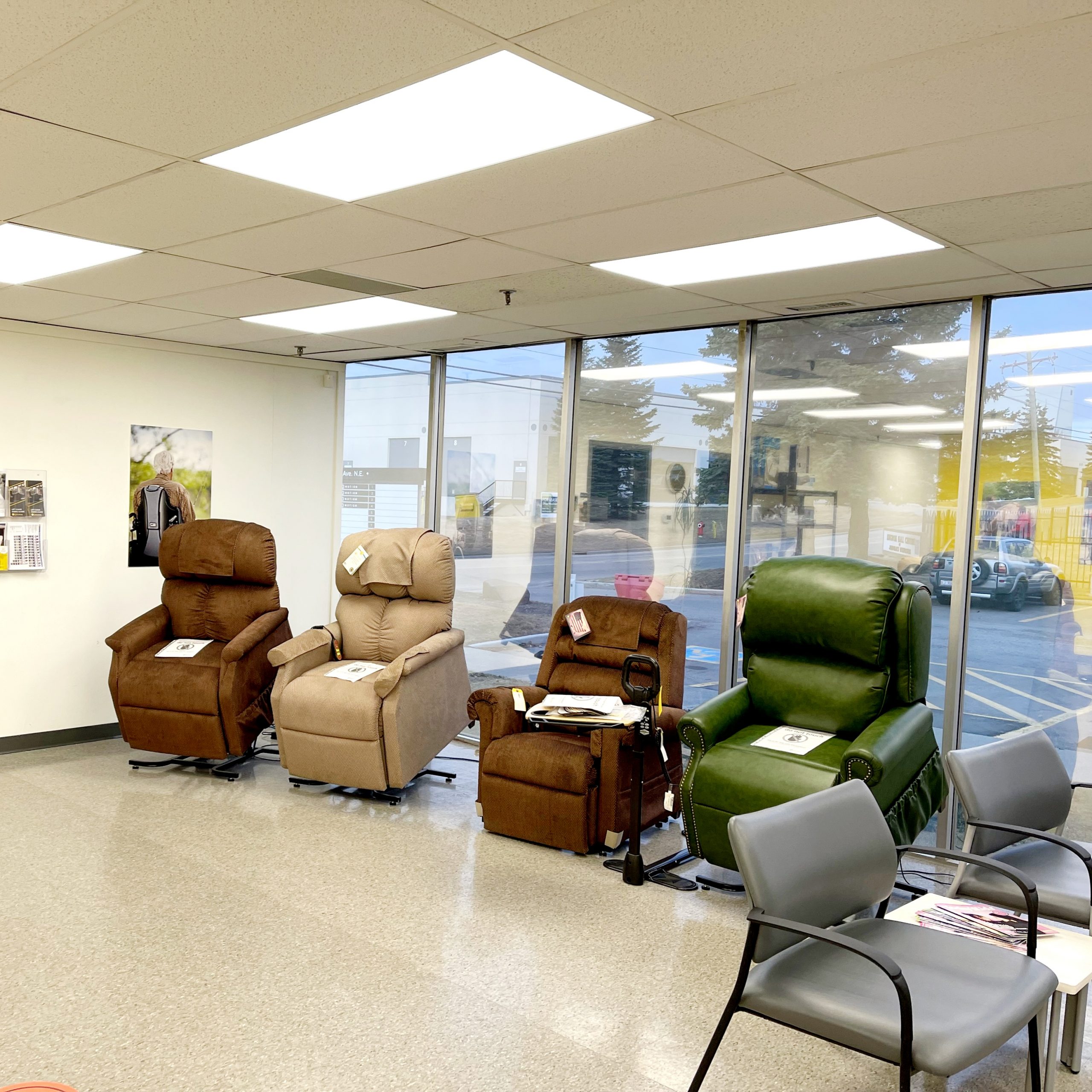 Calgary showroom - power lift recliners on display